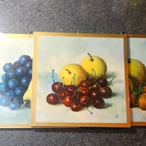 1959 Henk Bos Set Of (3) Wall Hanging Still Life Fruit Trivet Trays